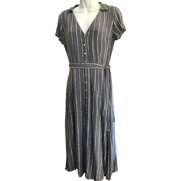 Abercrombie & Fitch Women's Blue Striped V Neck Midi Dress Size XS Y2K Style - Picture 2 of 6